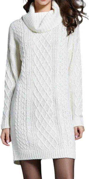 Women's Casual Winter Dress - Trendy Long Sleeve Turtle Neck Knit Maxi Christmas Dress - Warm Plus Size