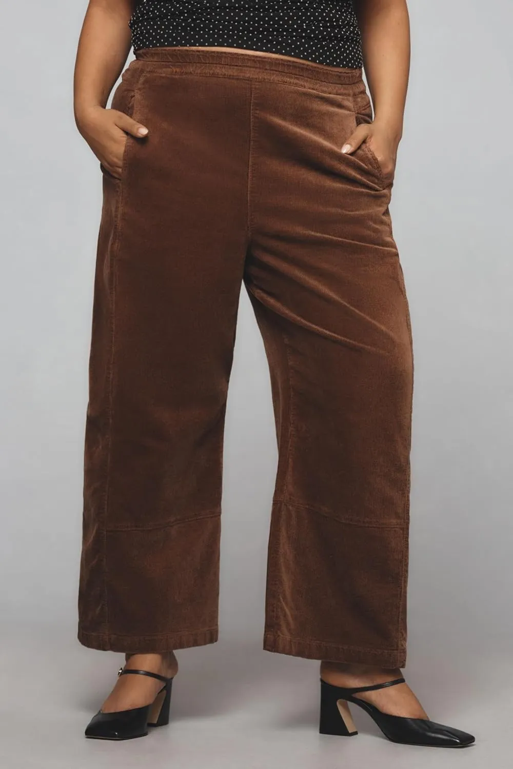 Women's Corduroy Pull-On Barrel Pants Wide Leg Elastic Waist Cord Pants High Rise Casual Trouser with Pockets