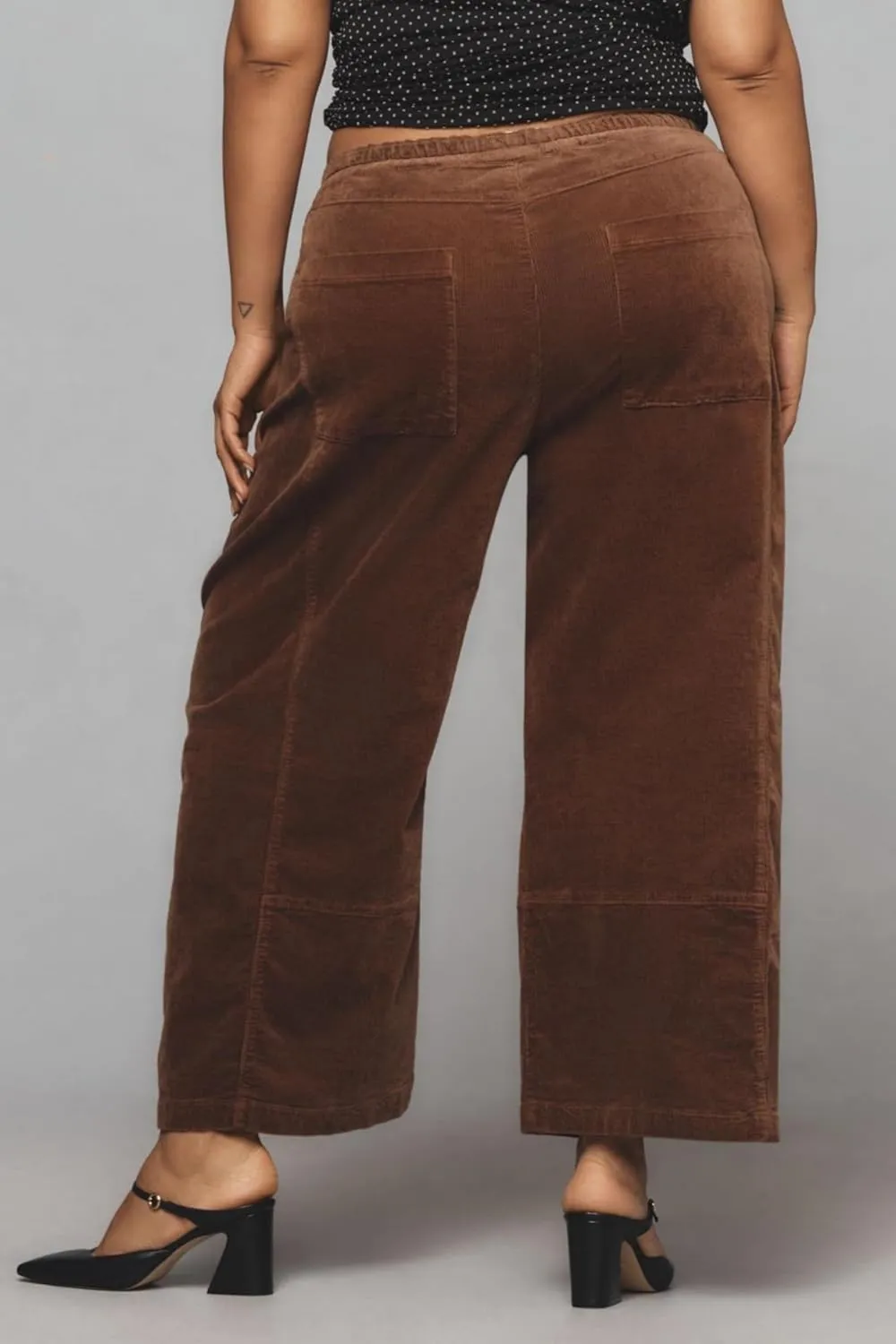 Women's Corduroy Pull-On Barrel Pants Wide Leg Elastic Waist Cord Pants High Rise Casual Trouser with Pockets