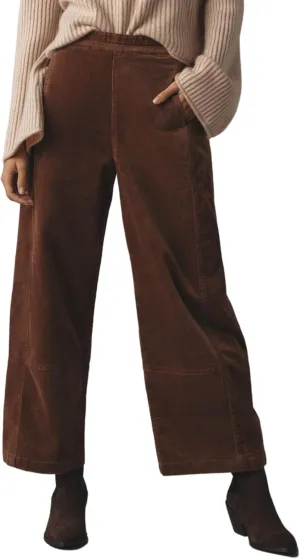 Women's Corduroy Pull-On Barrel Pants Wide Leg Elastic Waist Cord Pants High Rise Casual Trouser with Pockets