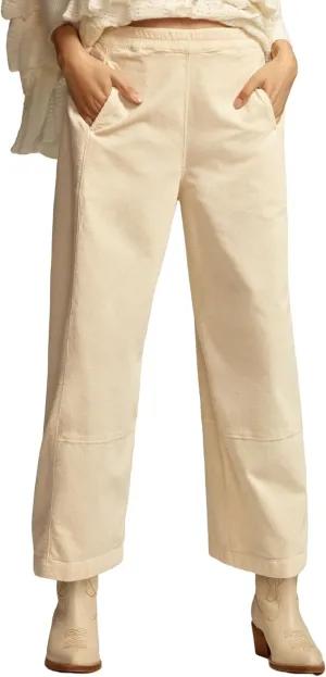 Women's Corduroy Pull-On Barrel Pants Wide Leg Elastic Waist Cord Pants High Rise Casual Trouser with Pockets