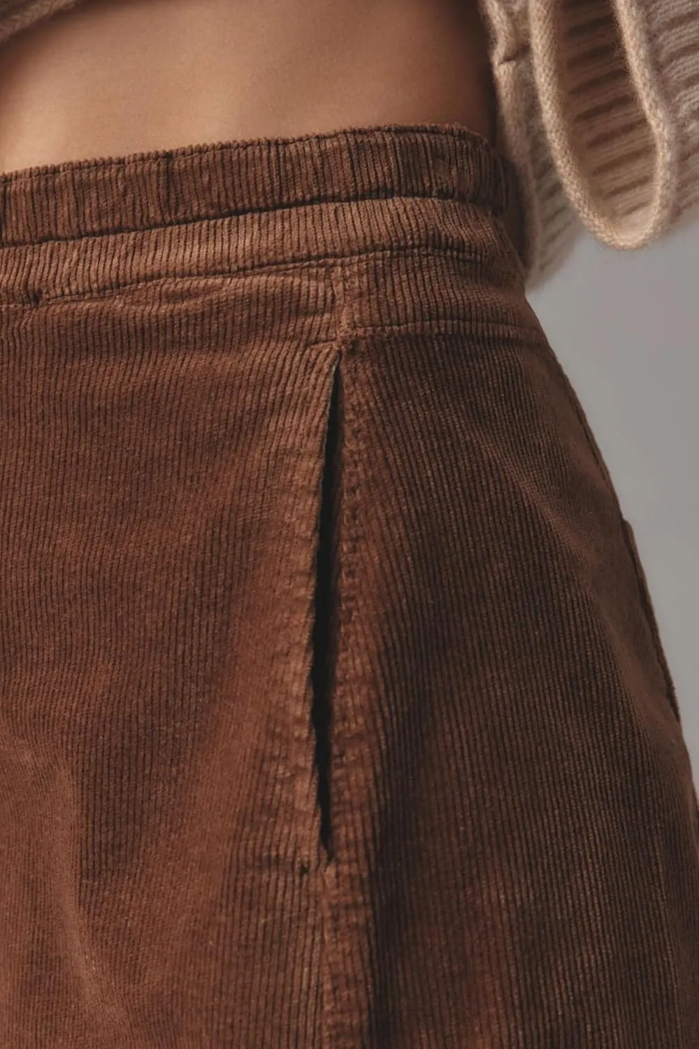 Women's Corduroy Pull-On Barrel Pants Wide Leg Elastic Waist Cord Pants High Rise Casual Trouser with Pockets