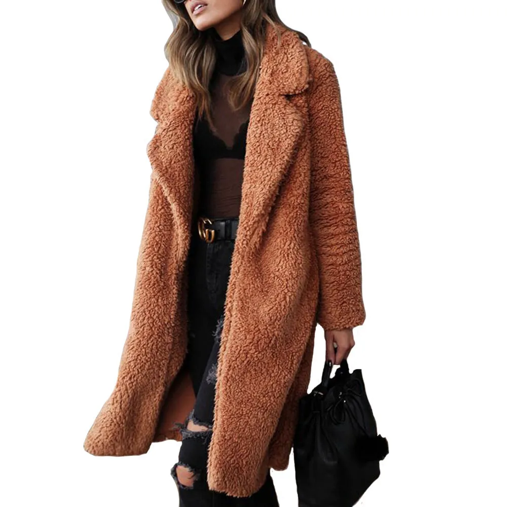 Women's Elegant Long-sleeved Lapel Plush Large Coats