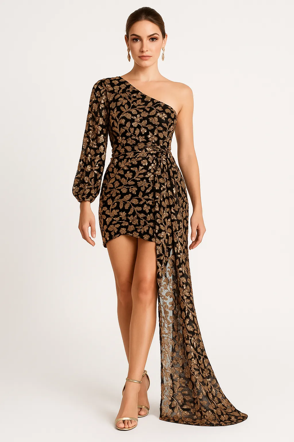 Womens Evening Dress  Slim Fit  Sequin Draped  One-Shoulder Mini Formal Wear
