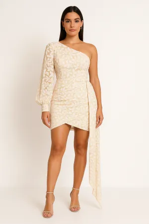 Womens Evening Dress  Slim Fit  Sequin Draped  One-Shoulder Mini Formal Wear