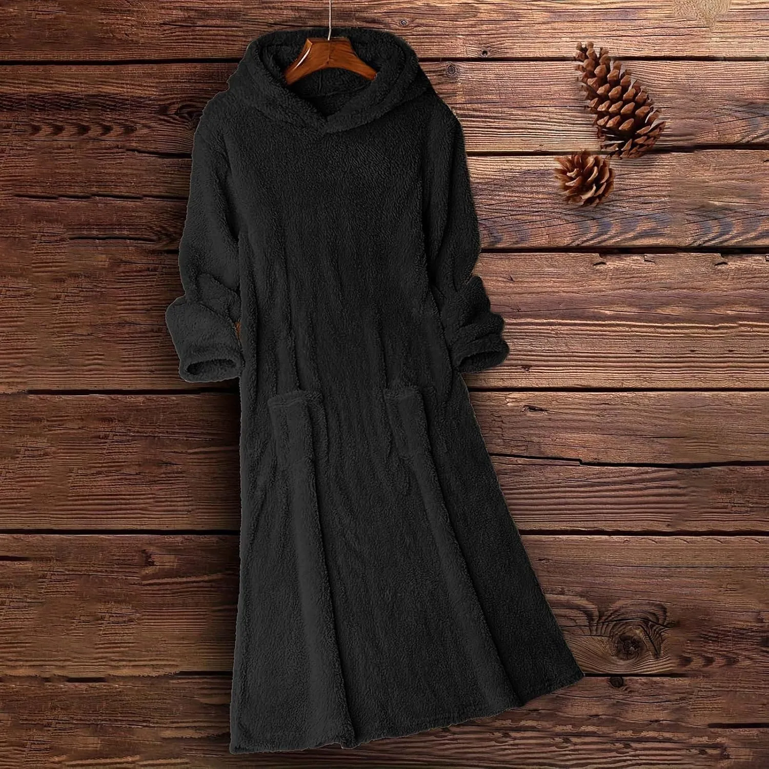 Women's Fluffy Fleece Hoodie Dress Casual Long Sleeve Sweatshirt Oversized Plush Fuzzy Pullover Coat with Pockets