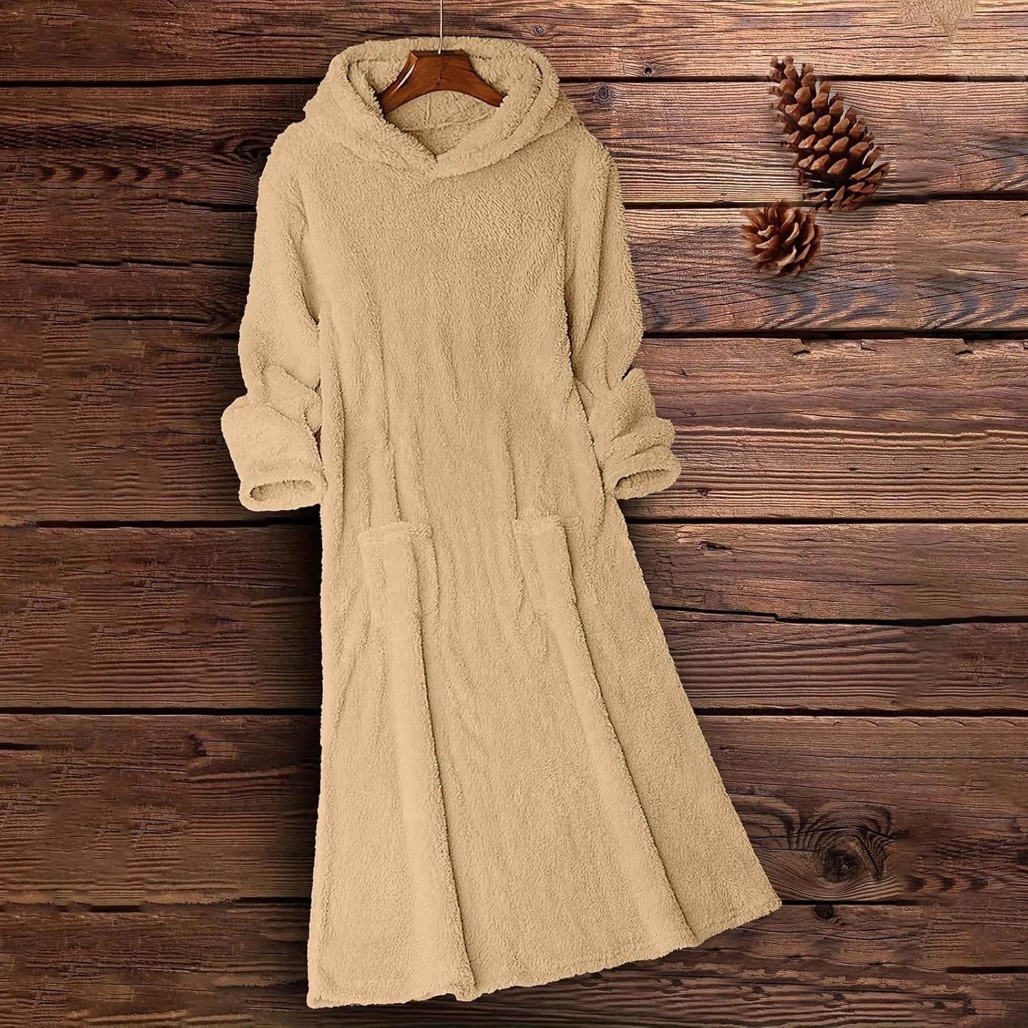 Women's Fluffy Fleece Hoodie Dress Casual Long Sleeve Sweatshirt Oversized Plush Fuzzy Pullover Coat with Pockets
