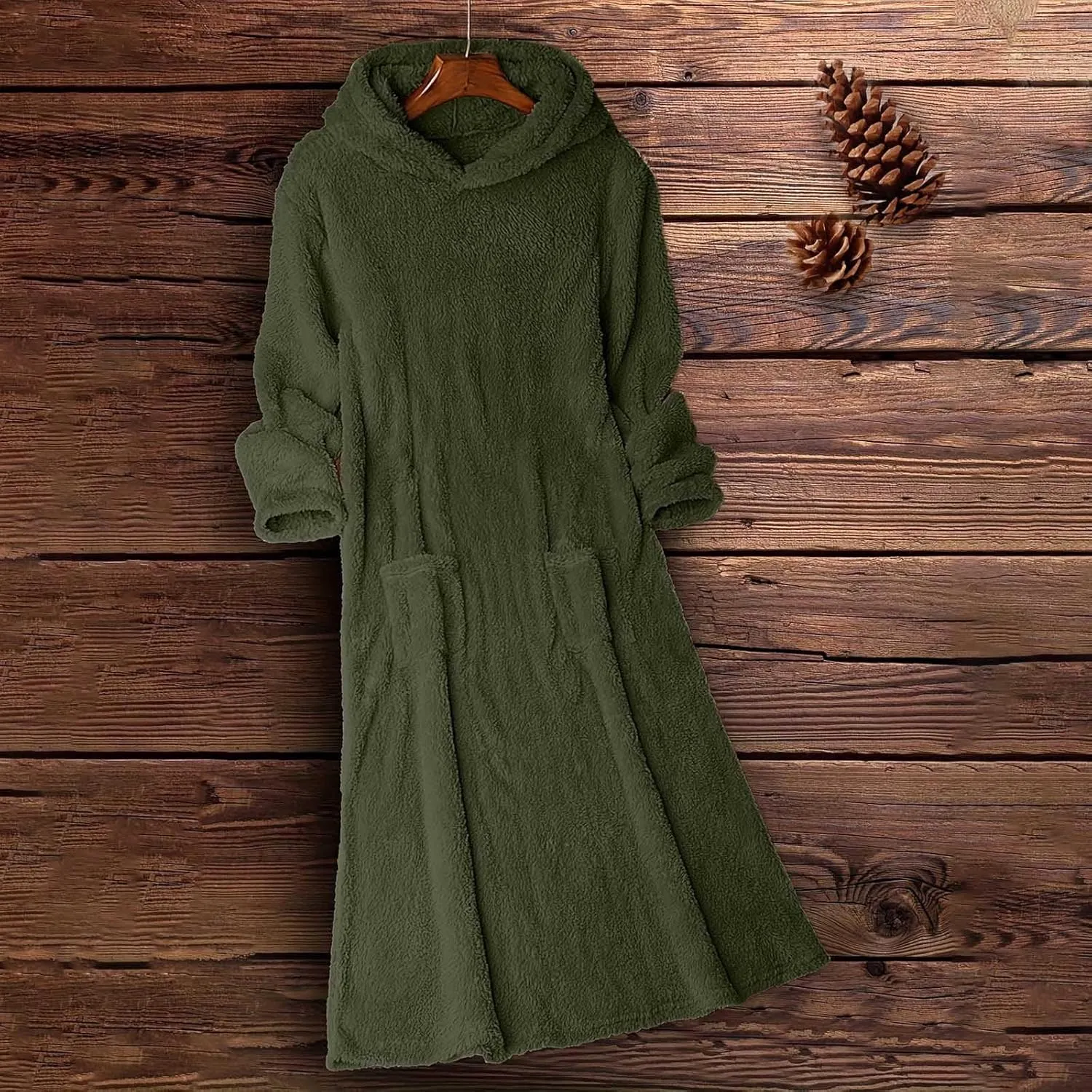 Women's Fluffy Fleece Hoodie Dress Casual Long Sleeve Sweatshirt Oversized Plush Fuzzy Pullover Coat with Pockets