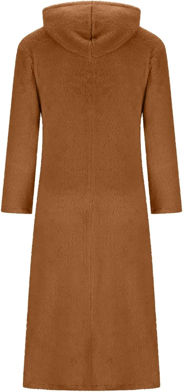 Women's Fluffy Fleece Hoodie Dress Casual Long Sleeve Sweatshirt Oversized Plush Fuzzy Pullover Coat with Pockets