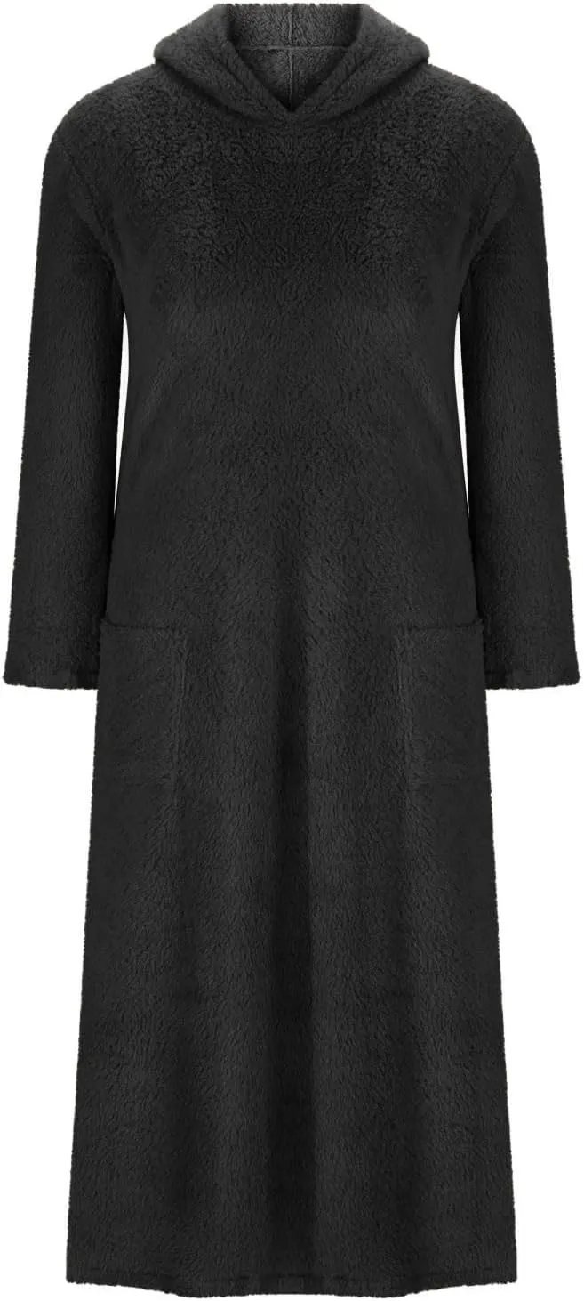 Women's Fluffy Fleece Hoodie Dress Casual Long Sleeve Sweatshirt Oversized Plush Fuzzy Pullover Coat with Pockets