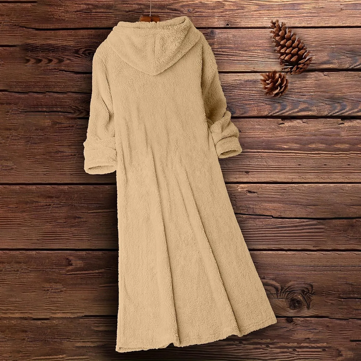 Women's Fluffy Fleece Hoodie Dress Casual Long Sleeve Sweatshirt Oversized Plush Fuzzy Pullover Coat with Pockets