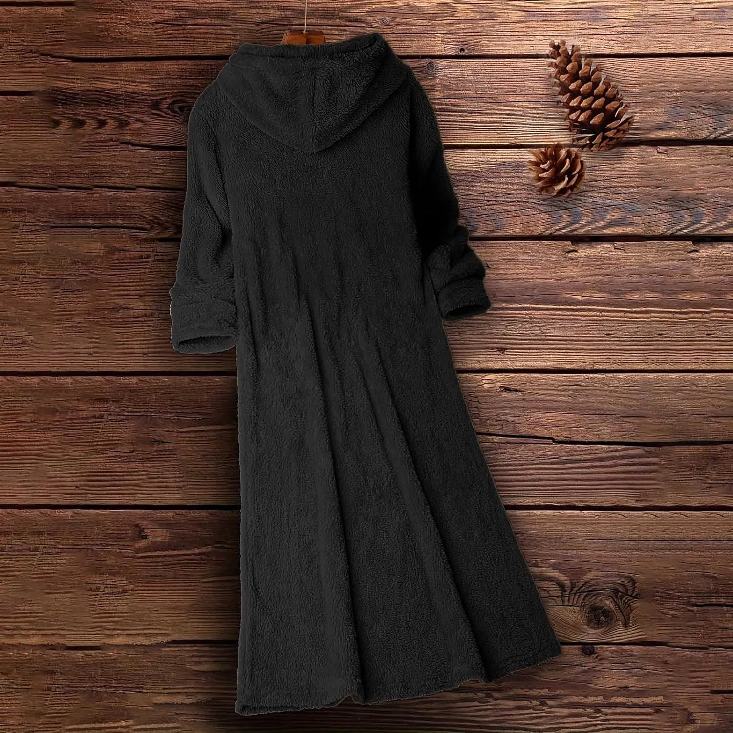 Women's Fluffy Fleece Hoodie Dress Casual Long Sleeve Sweatshirt Oversized Plush Fuzzy Pullover Coat with Pockets