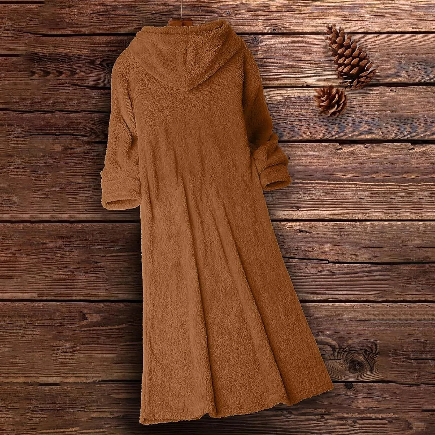 Women's Fluffy Fleece Hoodie Dress Casual Long Sleeve Sweatshirt Oversized Plush Fuzzy Pullover Coat with Pockets