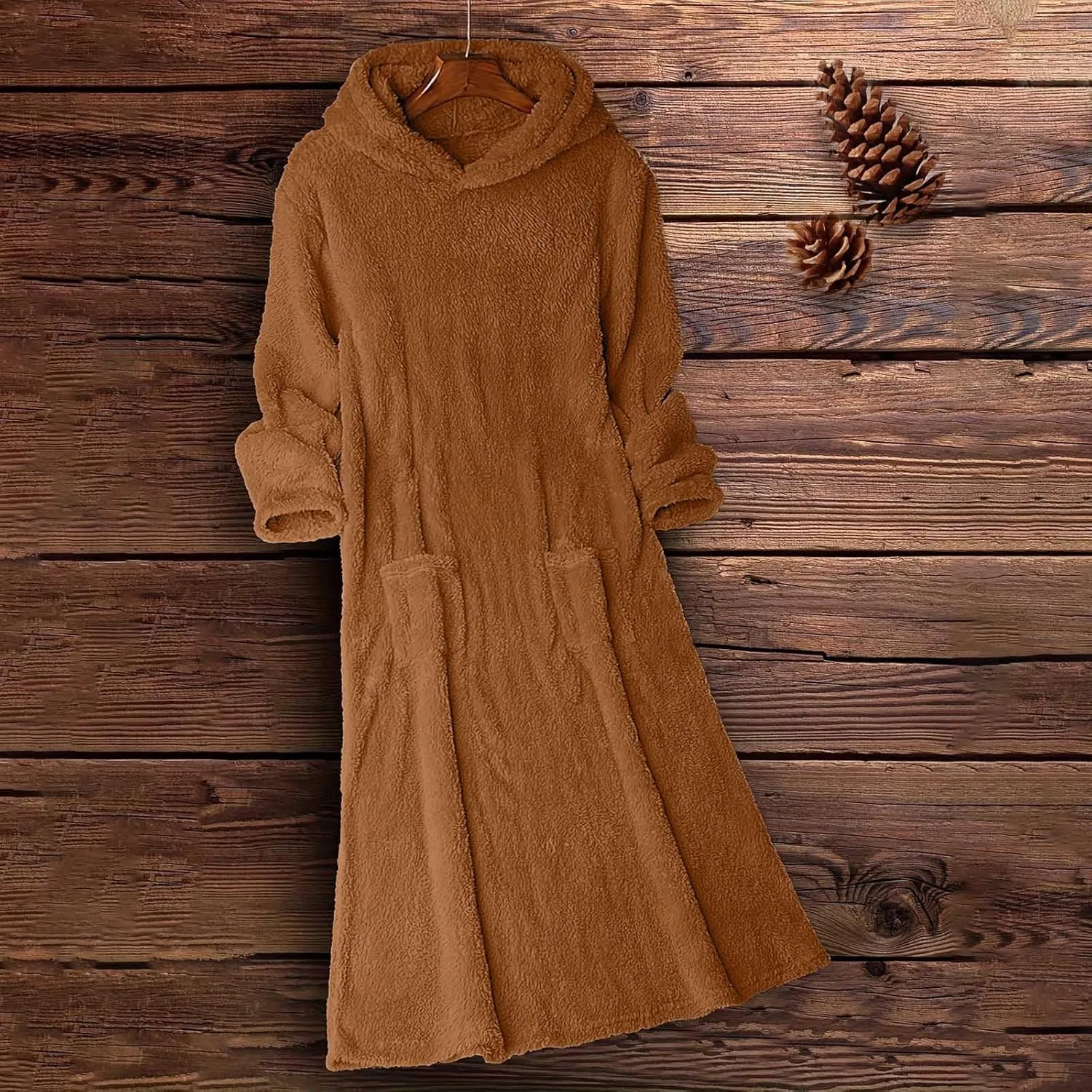 Women's Fluffy Fleece Hoodie Dress Casual Long Sleeve Sweatshirt Oversized Plush Fuzzy Pullover Coat with Pockets