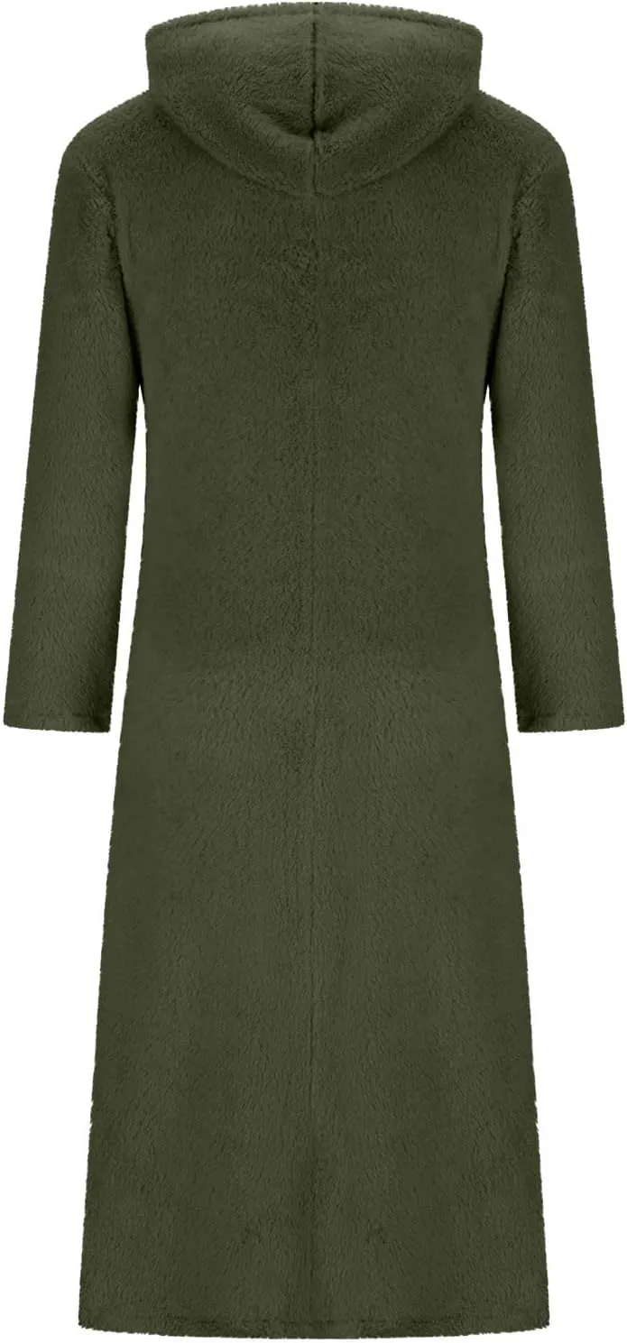 Women's Fluffy Fleece Hoodie Dress Casual Long Sleeve Sweatshirt Oversized Plush Fuzzy Pullover Coat with Pockets
