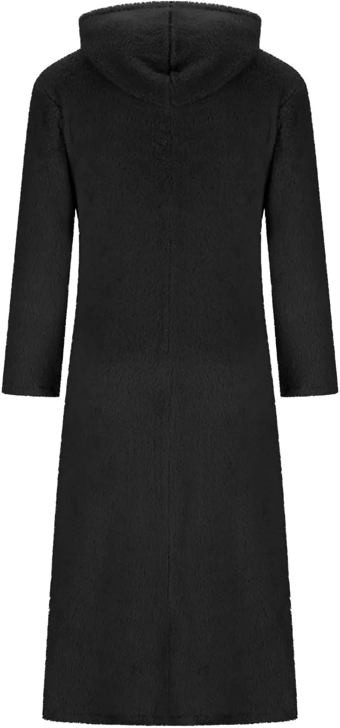 Women's Fluffy Fleece Hoodie Dress Casual Long Sleeve Sweatshirt Oversized Plush Fuzzy Pullover Coat with Pockets
