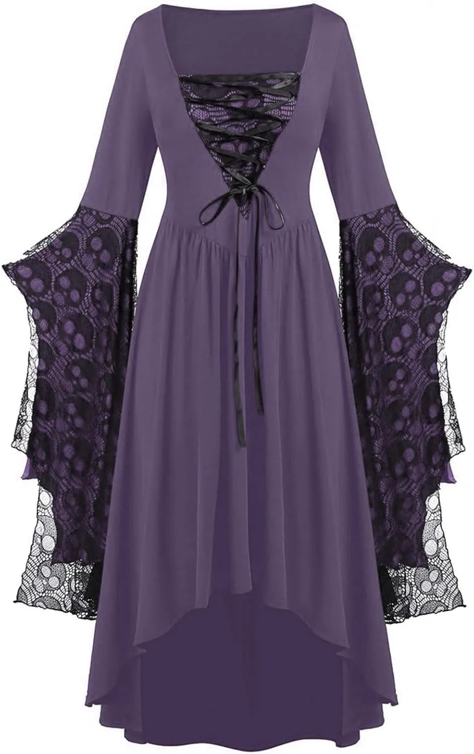 Womens Goth Gothic Dress Mesh 3/4 Dolman Bell Sleeve Medieval Grunge Dress Square Neck Maxi Long Dresses for Women 2025