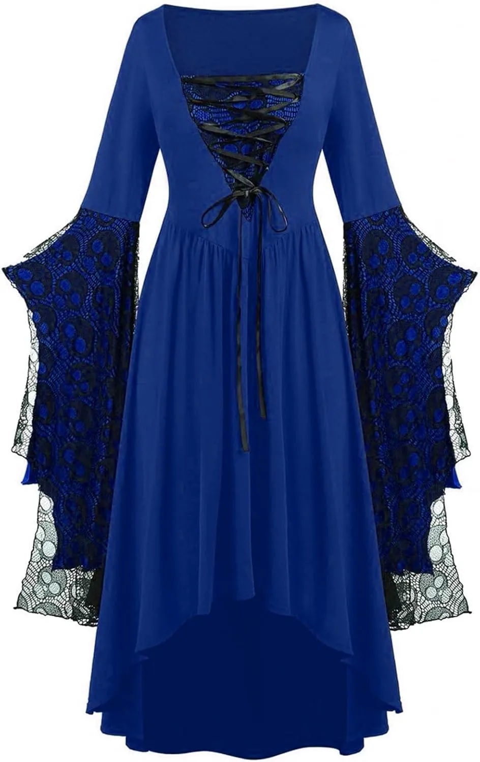Womens Goth Gothic Dress Mesh 3/4 Dolman Bell Sleeve Medieval Grunge Dress Square Neck Maxi Long Dresses for Women 2025