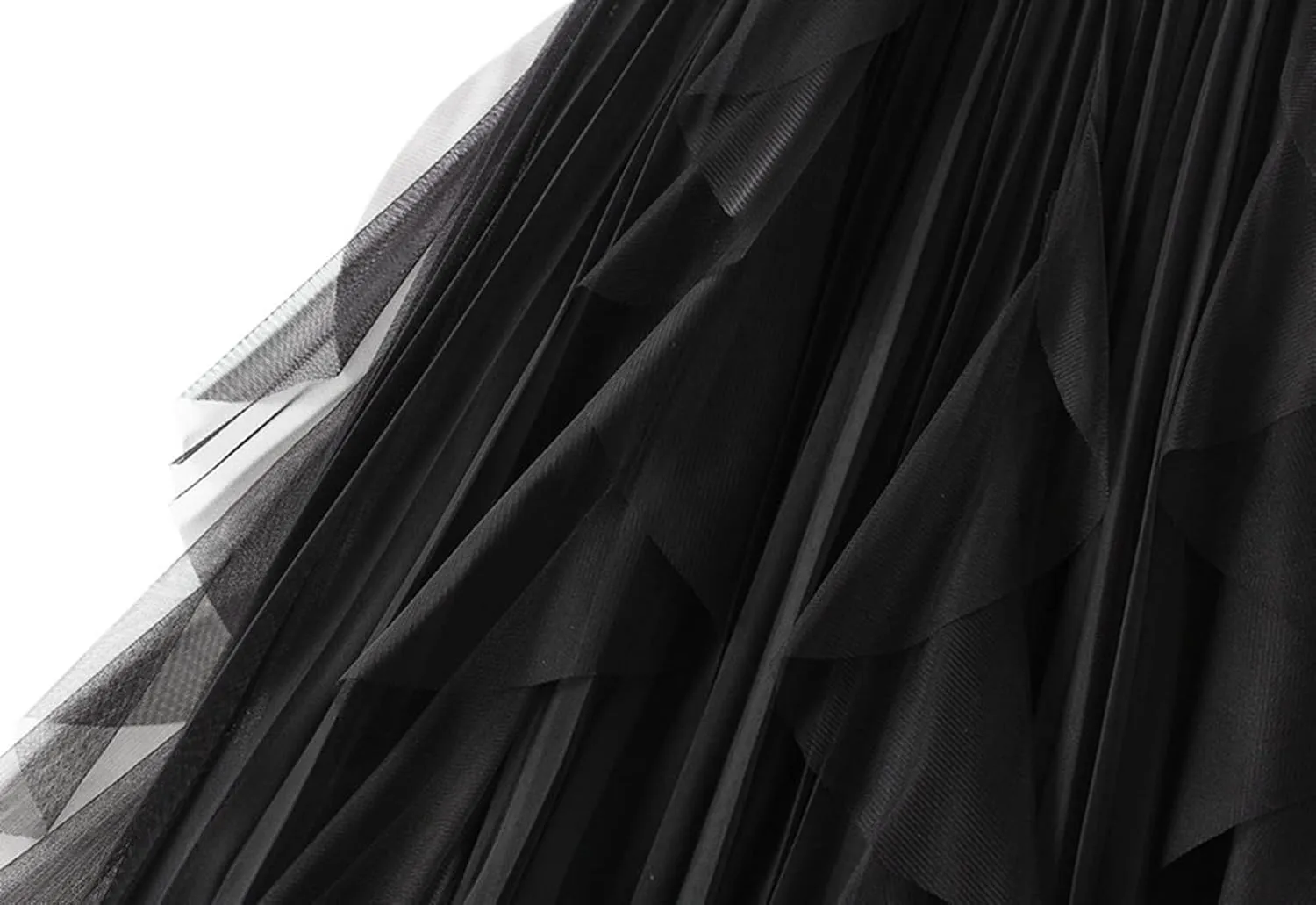 Women's High Waist Elastic Elegant Mesh Tulle Flowy Tea Length Pleated Maxi Skirt