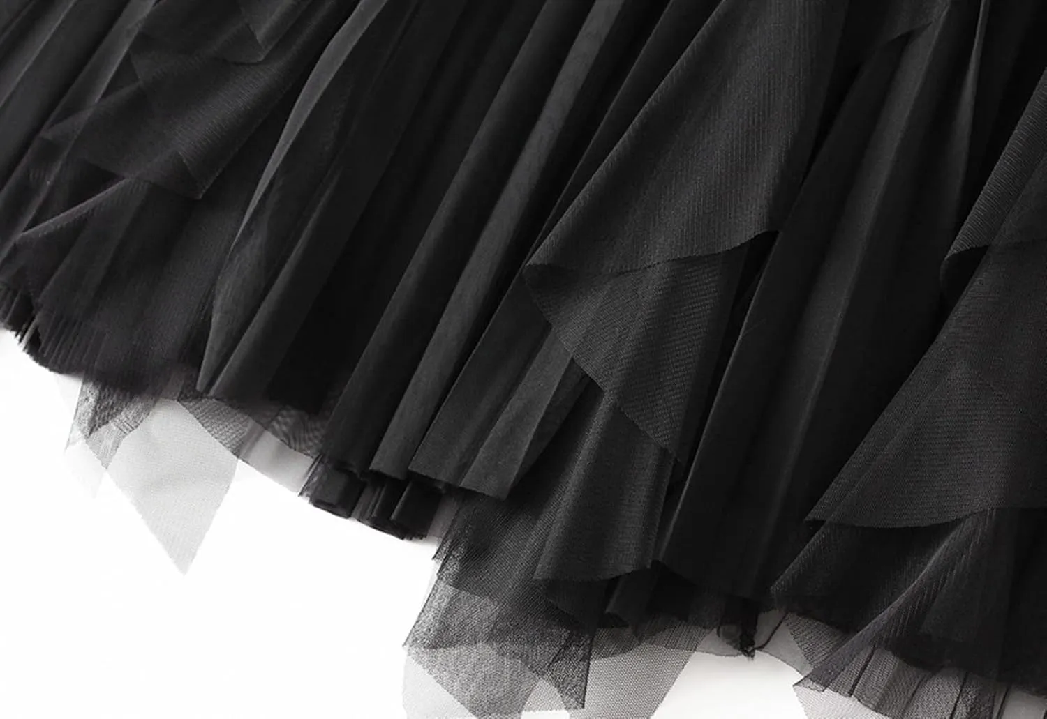 Women's High Waist Elastic Elegant Mesh Tulle Flowy Tea Length Pleated Maxi Skirt