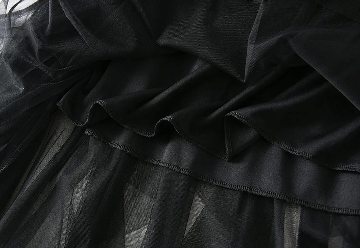 Women's High Waist Elastic Elegant Mesh Tulle Flowy Tea Length Pleated Maxi Skirt