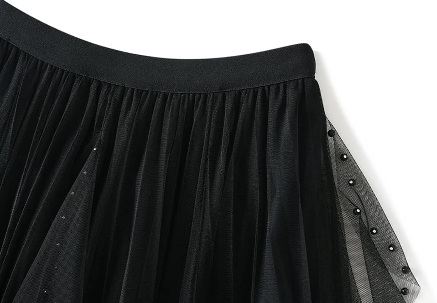 Women's High Waist Elastic Elegant Mesh Tulle Flowy Tea Length Pleated Maxi Skirt