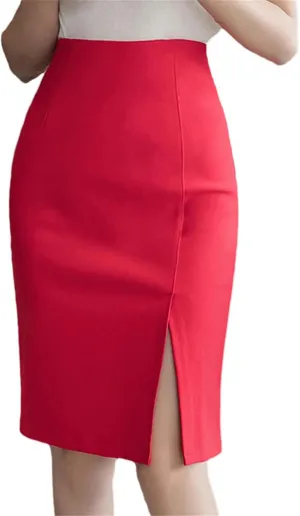 Women's High Waist Pencil Skirt  All-Match Slim Fit Vintage Casual Work Skirt with Slit Bodycon Midi Skirts Office