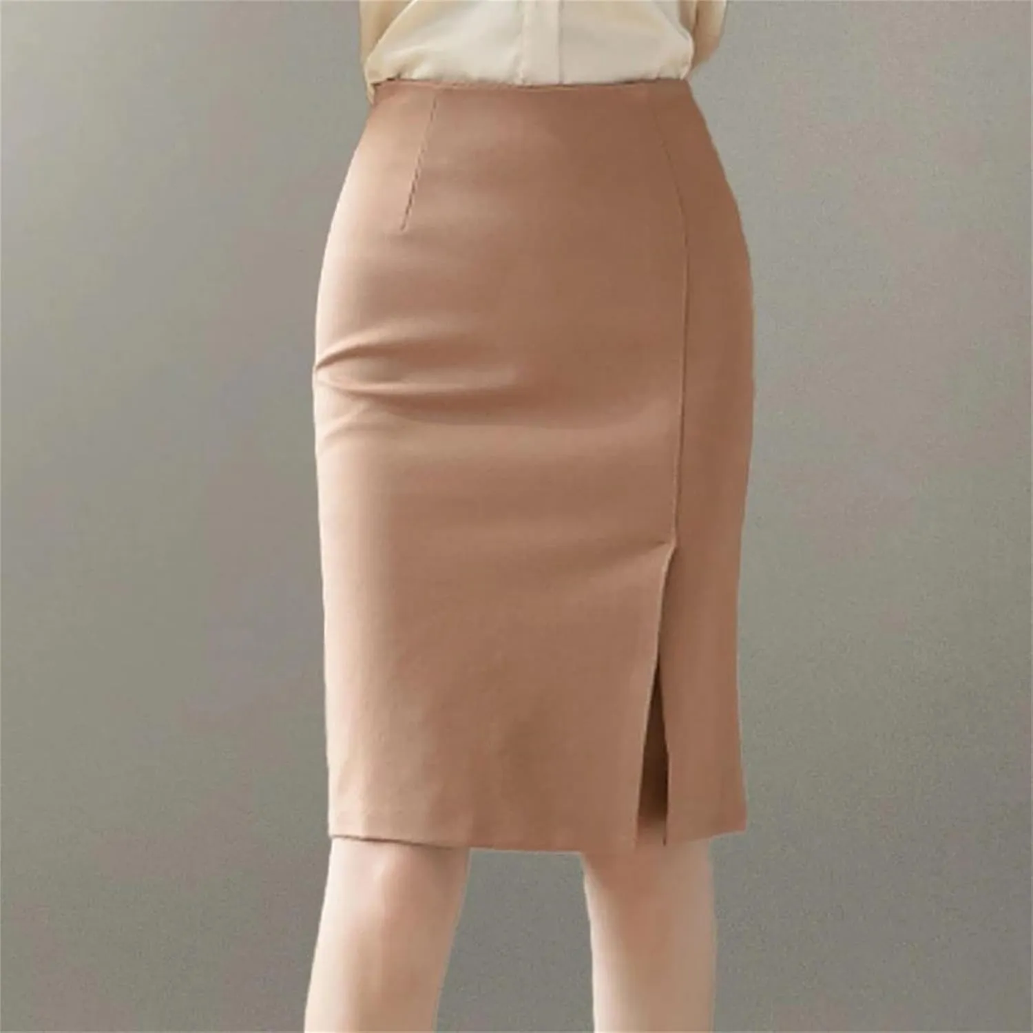 Women's High Waist Pencil Skirt  All-Match Slim Fit Vintage Casual Work Skirt with Slit Bodycon Midi Skirts Office