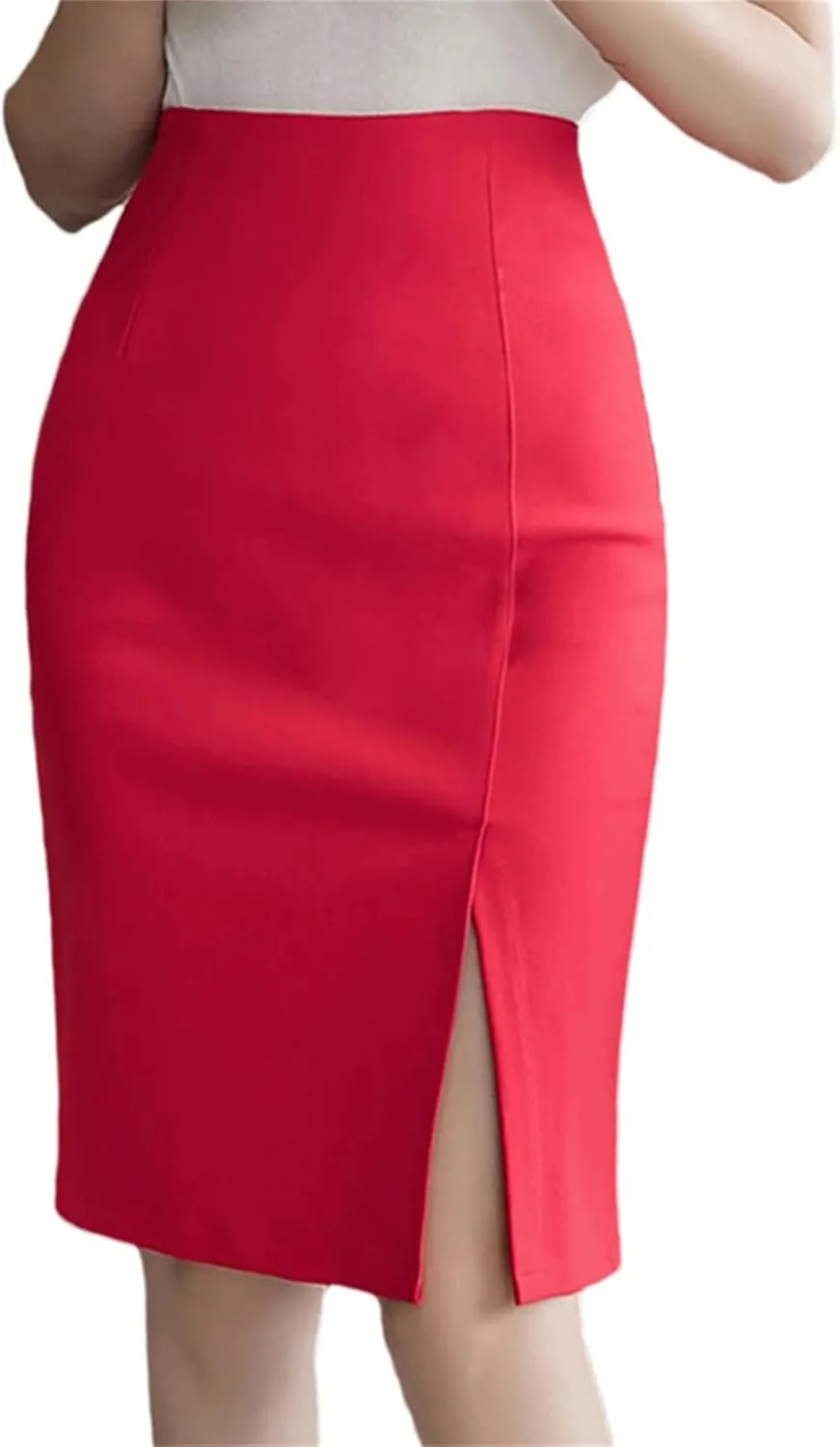 Women's High Waist Pencil Skirt  All-Match Slim Fit Vintage Casual Work Skirt with Slit Bodycon Midi Skirts Office