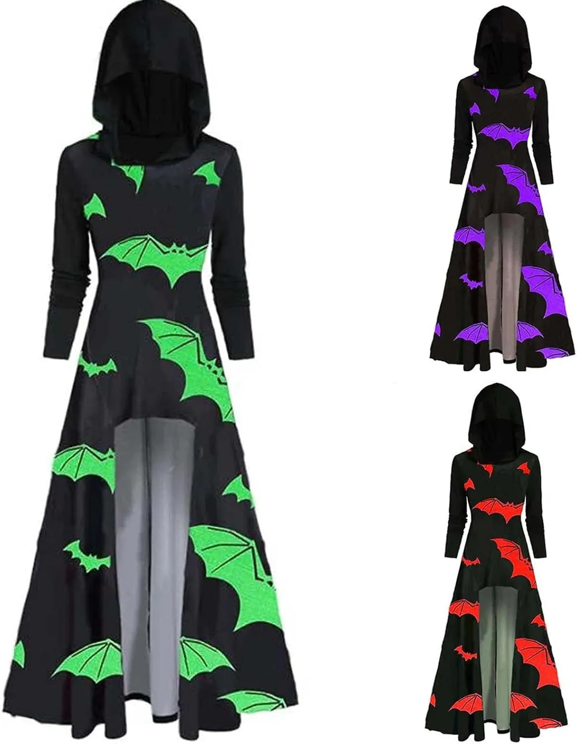Womens Hoodies Cloak Halloween Vintage Printed Punk Style Long Sleeve Plus Size Hooded Blouse Midi Shirts Dress