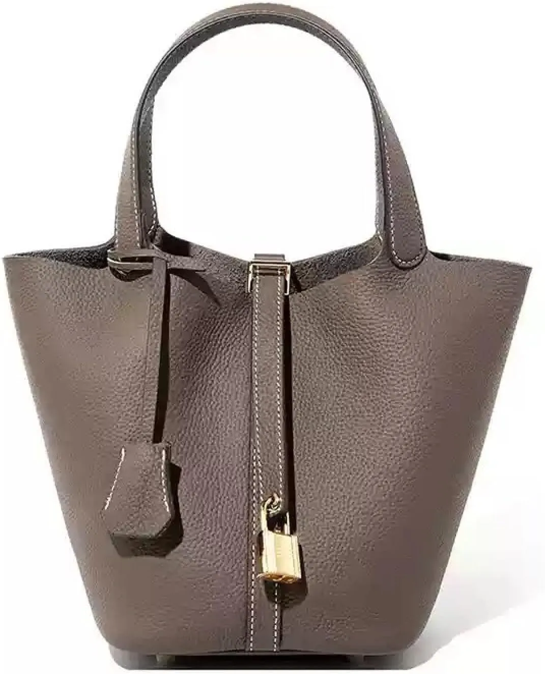 Women's Leather Bucket Bag Old Trend Lychee Drawstring Soft Basket Tote Bag