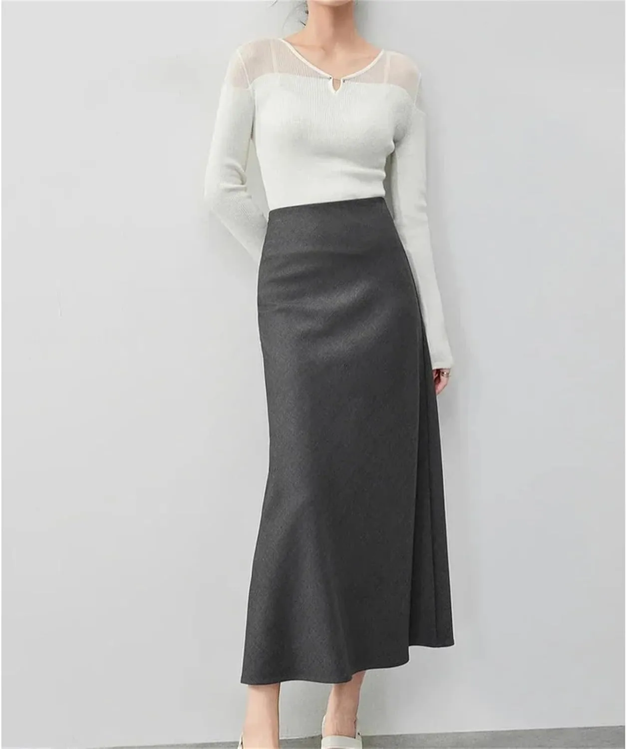 Women's Long Pencil Skirt  Elegant High Waist Elastic Office Lady Skirt Bodycon Skirt for Work Business