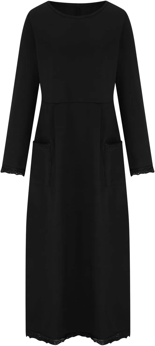 Womens Long Sleeve Sweatshirt Dresses Maxi Hooded Dress Ladies Casual Oversized Relaxed Fit Flowy Dress with Side Slit