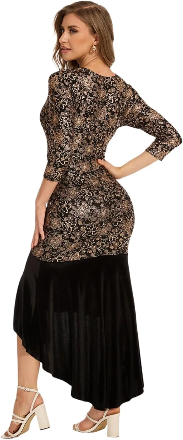 Womens Off Shoulder Formal Dresses Sparkly Gorgeous Golden Silk Embroidery Gowns and Evening Party Long Dress with Split