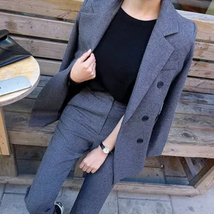 Women's Pant Suits Double Breasted Jacket and Pant Blazer