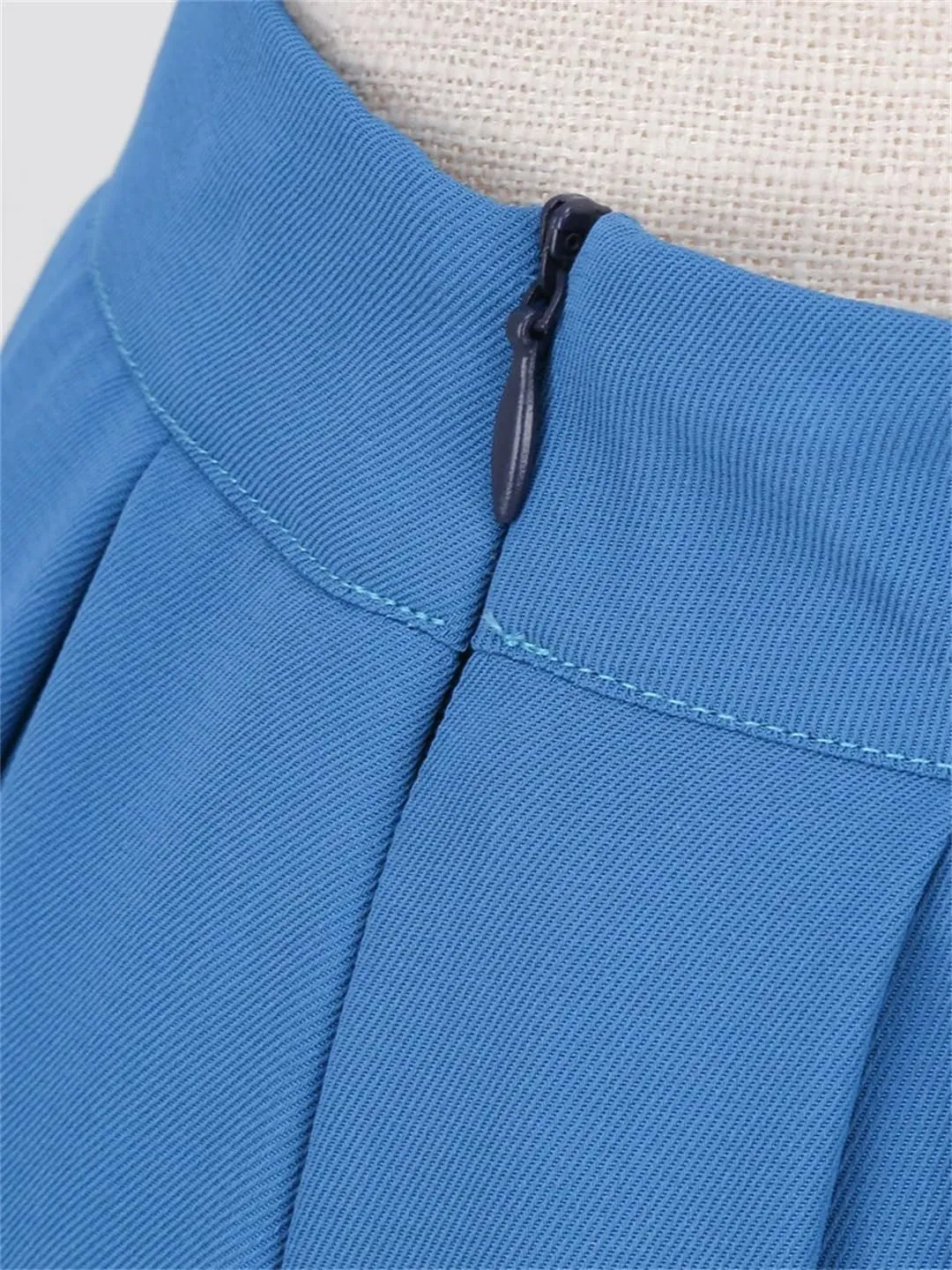 Women's Pleated Flared Skirt Solid Color Midi Skirts High Waist A-Line Skater Skirt