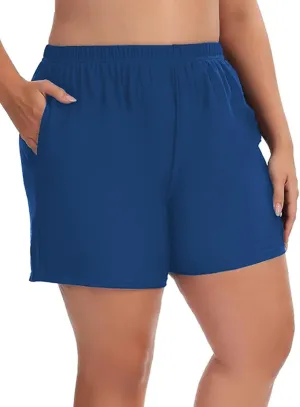 Women's Plus Size Swim Shorts High Waisted Bathing Suit Bottoms Long Swimsuit Board Short Tankini Trunks with Pocket
