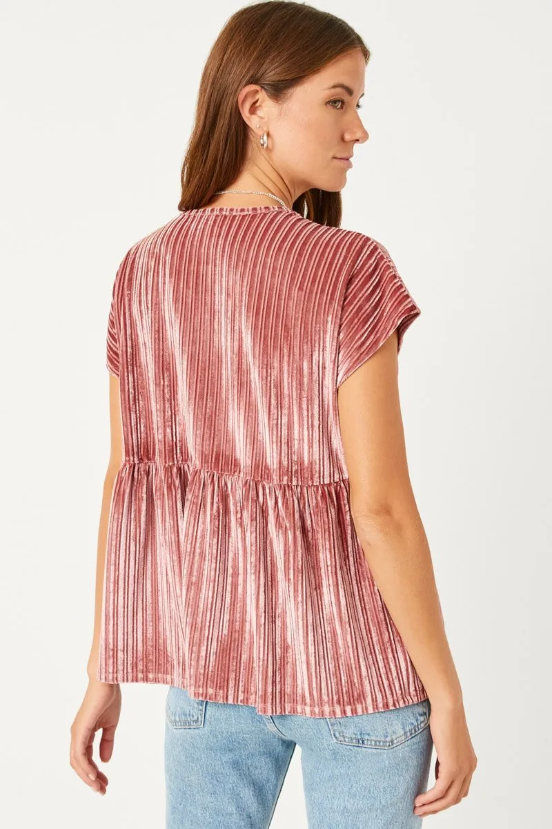 Womens Ribbed Velvet Round Neck Top