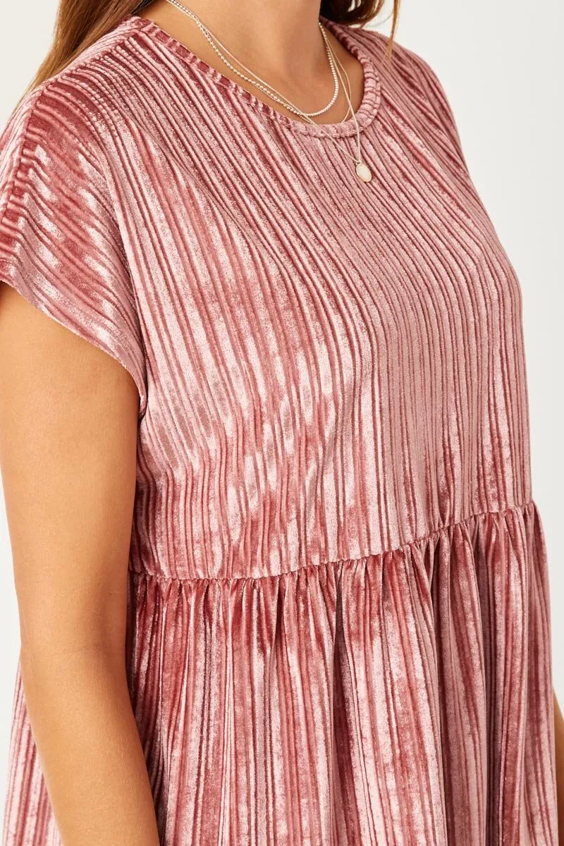 Womens Ribbed Velvet Round Neck Top