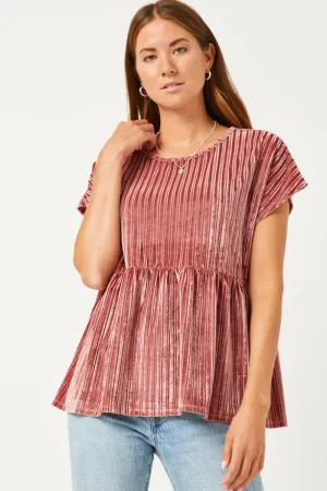 Womens Ribbed Velvet Round Neck Top