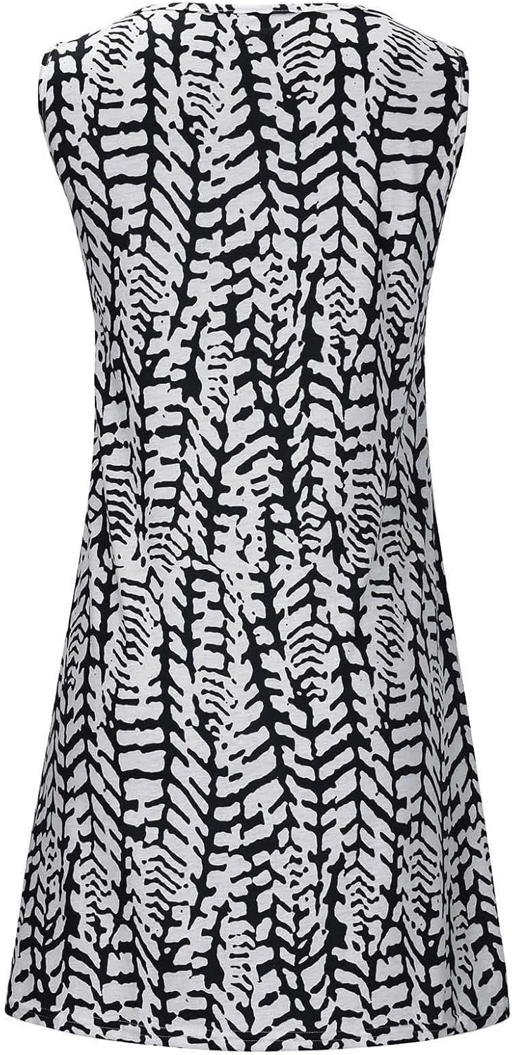 Womens Sleeveless Summer Dresses Aline Mini Dress Casual Dress Patterned Vacation Beach Dress Swing Dress