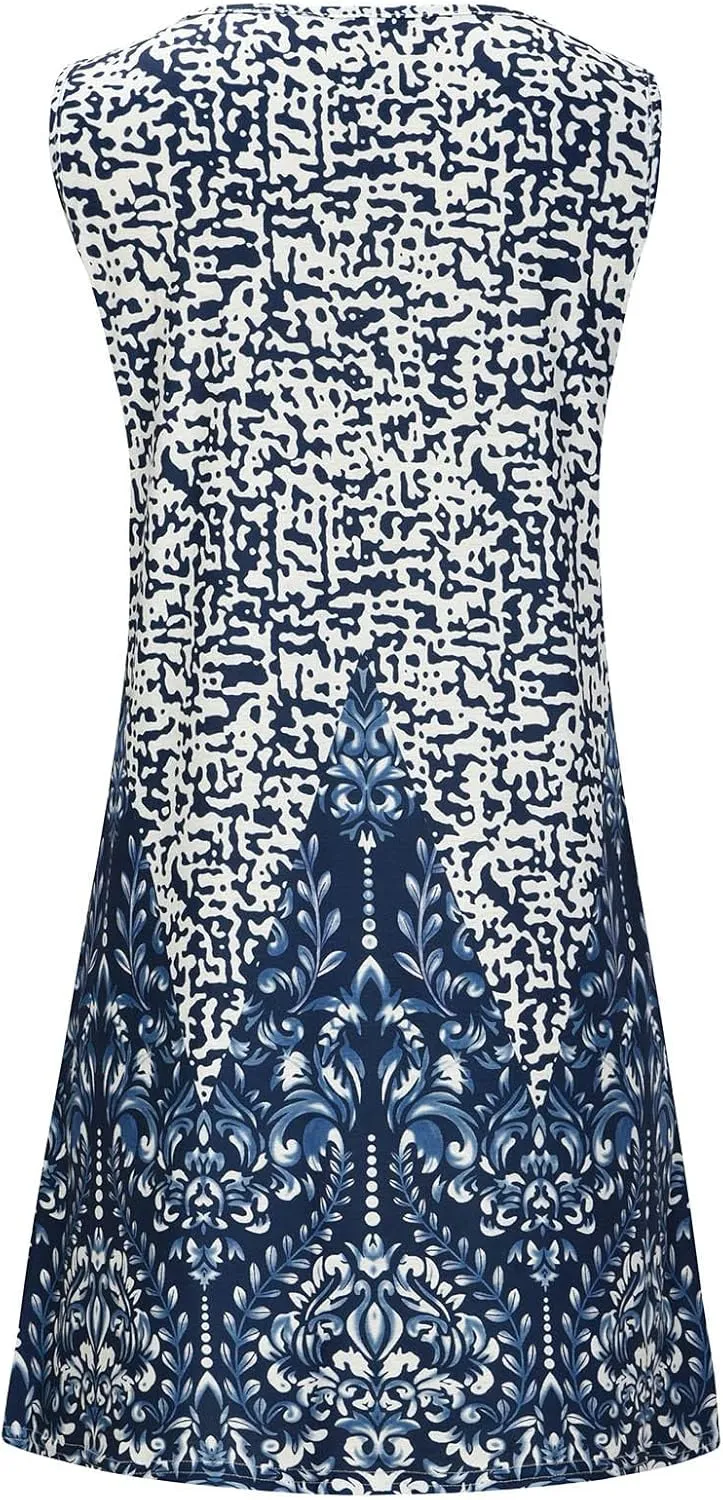 Womens Sleeveless Summer Dresses Aline Mini Dress Casual Dress Patterned Vacation Beach Dress Swing Dress
