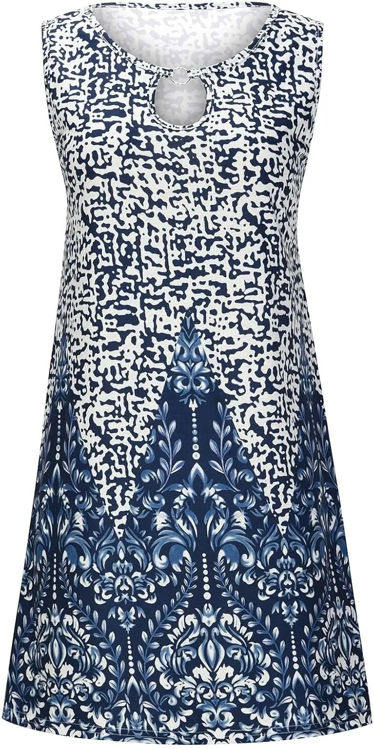 Womens Sleeveless Summer Dresses Aline Mini Dress Casual Dress Patterned Vacation Beach Dress Swing Dress