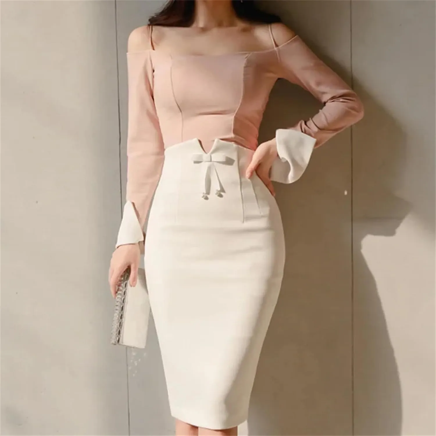 Women's Spring Summer High-Waisted Bodycon Skirt  Sexy Slimming Plus Size with Slit Work Business Midi Pencil Skirt