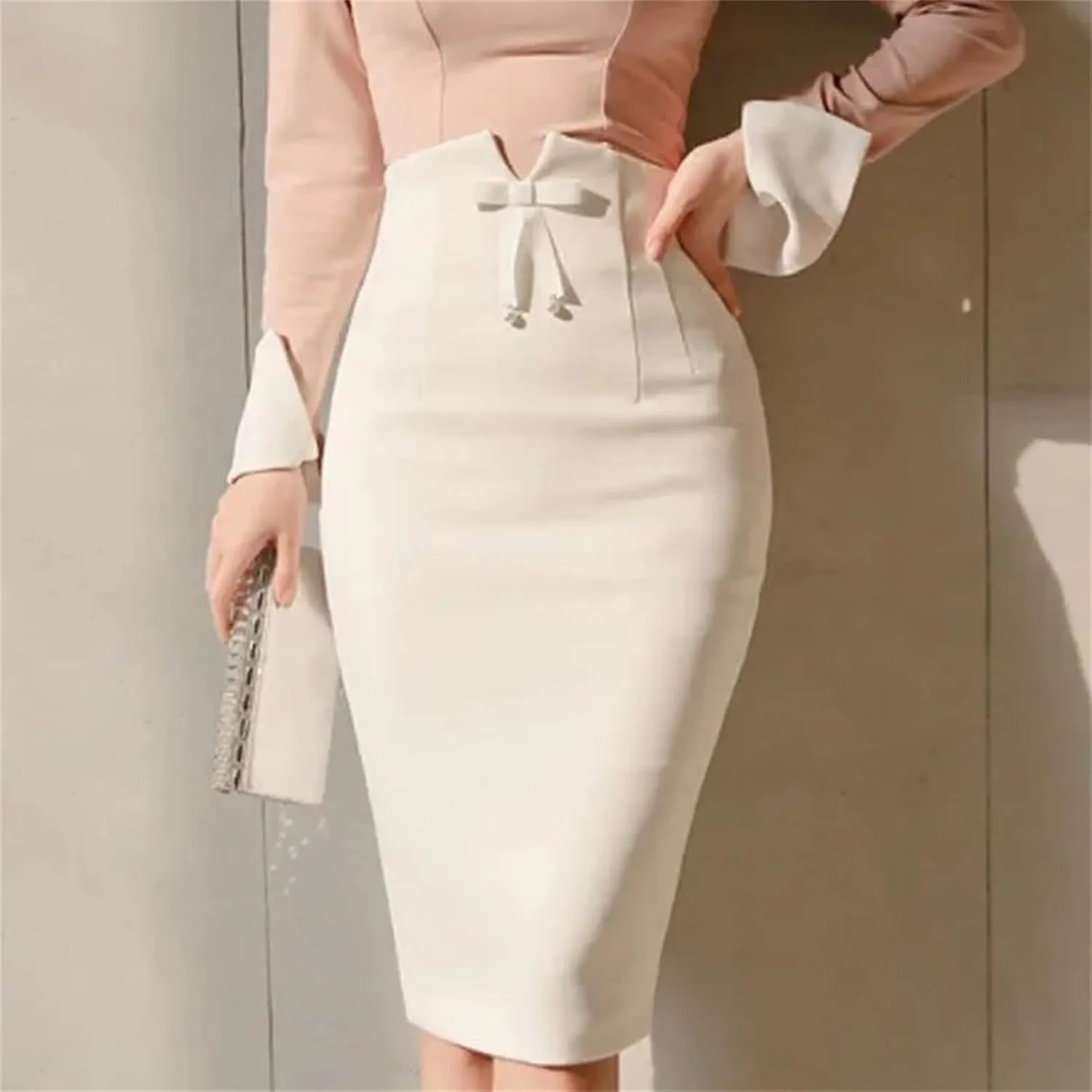 Women's Spring Summer High-Waisted Bodycon Skirt  Sexy Slimming Plus Size with Slit Work Business Midi Pencil Skirt