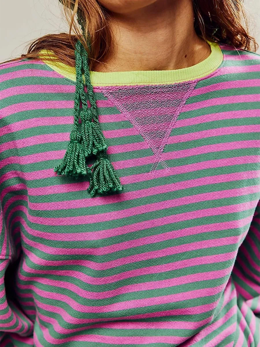 Women's Striped Oversized Sweatshirt Long Sleeve Crewneck Hoodies Shirts 2024 Y2k Casual Colorblock Pullover Top