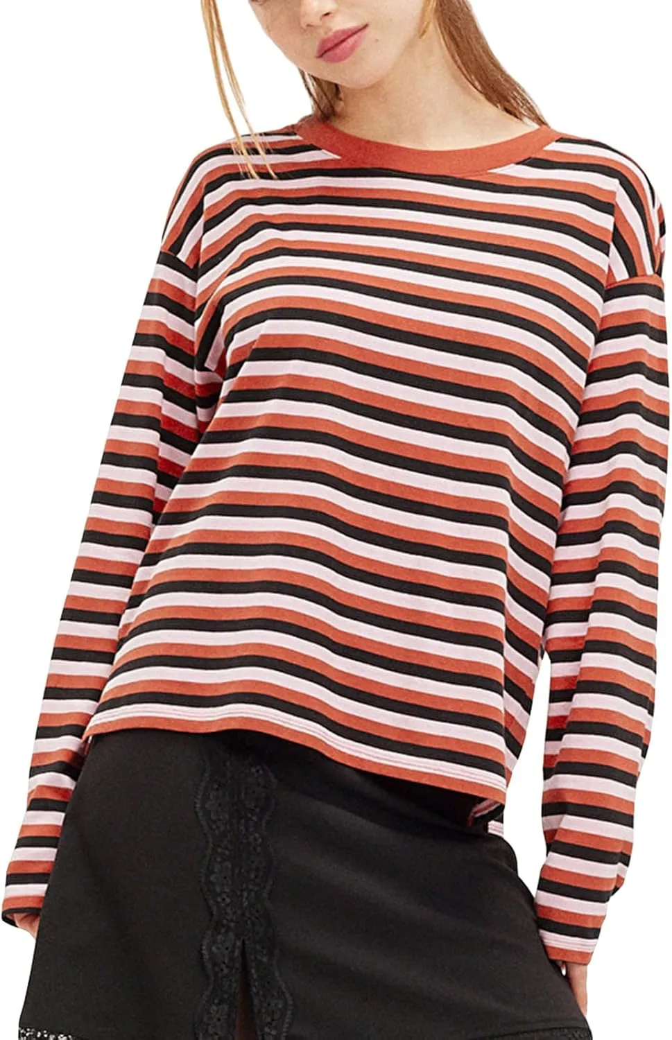 Women's Striped Oversized Sweatshirt Long Sleeve Crewneck Hoodies Shirts 2024 Y2k Casual Colorblock Pullover Top