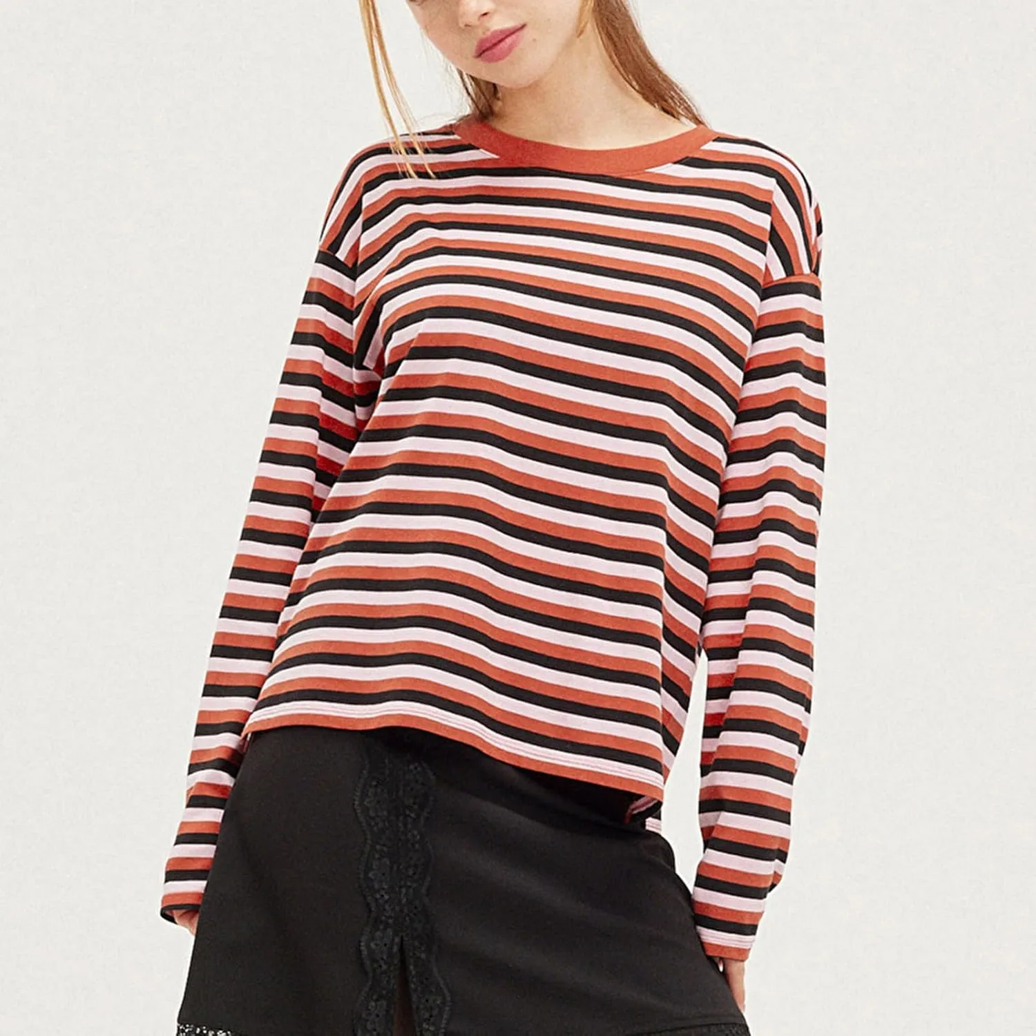 Women's Striped Oversized Sweatshirt Long Sleeve Crewneck Hoodies Shirts 2024 Y2k Casual Colorblock Pullover Top