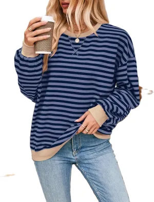Women's Striped Oversized Sweatshirt Long Sleeve Crewneck Hoodies Shirts 2024 Y2k Casual Colorblock Pullover Top