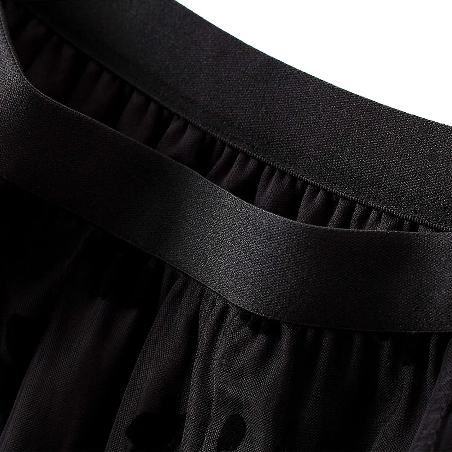 Women's Tulle Skirt Pleated Tutu Skirts Elastic High Waist Elegant Point Floral Printed Mesh Lady A Line Midi Skirt